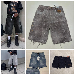 Men's Shorts Streetwear Couple Vintage Rhinestone Sequined Denim Cowboy Hip Hop Loose Sport Casual Mertra Embroidered Streetwear Hip-hop Youth For Men And Women