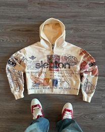 Men's Hoodies American Retro Letter Print Zipper Hoodie Women Trendy Casual Oversized Sweatshirt Men Hip-hop Punk Harajuku Streetwear designer