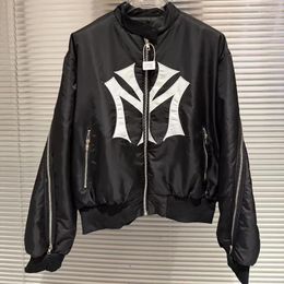 Men's Jackets Big Embroidery Patch Label Mowalola Zipper Pilot Jacket Women Black High Quality windbreaker Casual Zip Sleeve Bomber coat