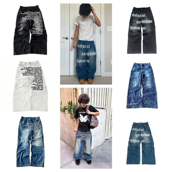 Y2K men Jeans vintage American Pattern letter jeans streetwear gothic Harajuku Hip Hop men women Fashion Casual wide leg jeans