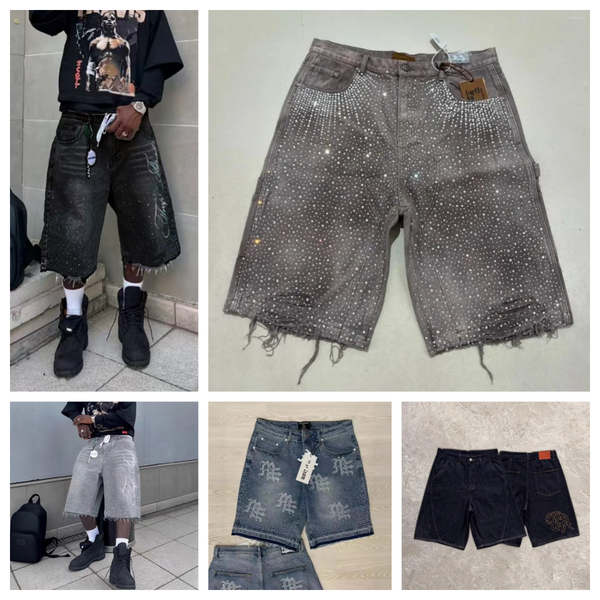 Men's Shorts Streetwear Couple Vintage Rhinestone Sequined Denim Cowboy Hip Hop Loose Sport Casual Mertra Embroidered Streetwear Hip-hop Youth For Men And Women