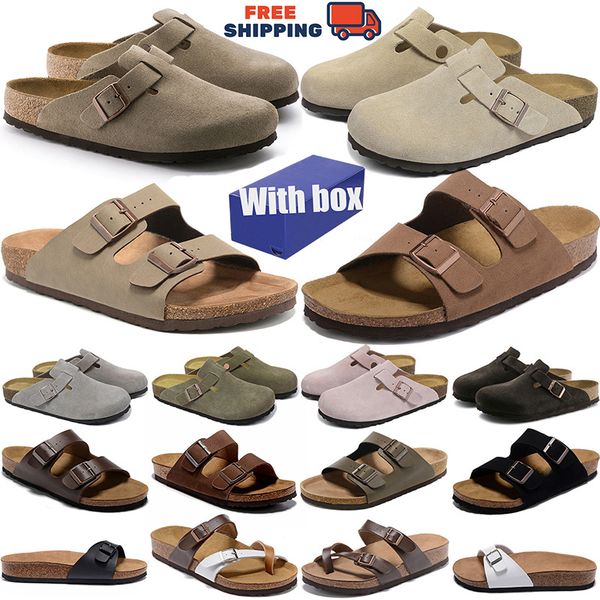 Free shipping with box Slippers Designer sandals Bostons Clogs slides Womens Mens clog Cork Slides Suede Leather Flip Flops buckle Casual birks Shoes size eur 36-45