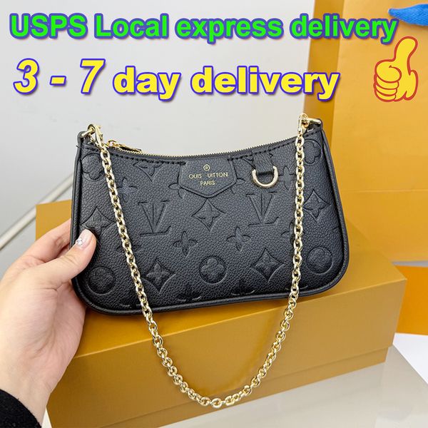 Easy Designer Bag Ladies Letter embossed Shoulder Bag Cowhide leather Luxury Bag High Quality Women's Handbag Purse Metal chain Crossbody Bag Black Classic Half Moon