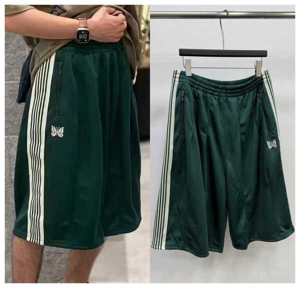 Needles Men's Shorts Cotton Casual short Pants Oversized Navy Blue Wide Smooth jorts Embroidered Butterfly Track Sports baggy sweatpants