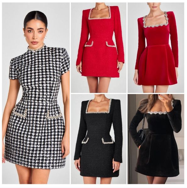 Two Piece Dress Talenza Women's Elegant Tweed A-Line Solid Slim Fit Short Sleeve Retro O-Neck Patchwork Luxury Evening