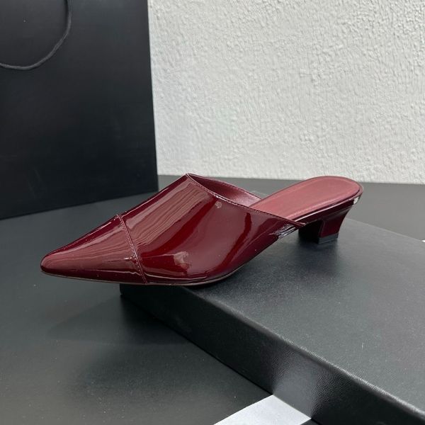 Kitten Heel Patent Leather Buckle Strap Shoes Fashion ladies chunky heel mules Luxury designer women pointed toe elegant dress shoes Simple sandals