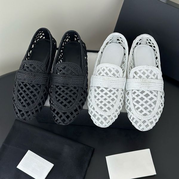 new Fashion mesh knitting Cut-Outs loafers flat heel Dress shoes slip on shoes mules shoes Luxury designer shoes womens Leisure driving Vacation shoes Black white