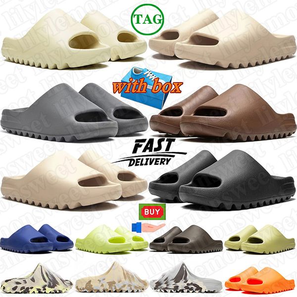 with box designer mens womens slides slippers sandals desert sand Bone Resin Slate Grey Glow Green slide sandal shoes summer