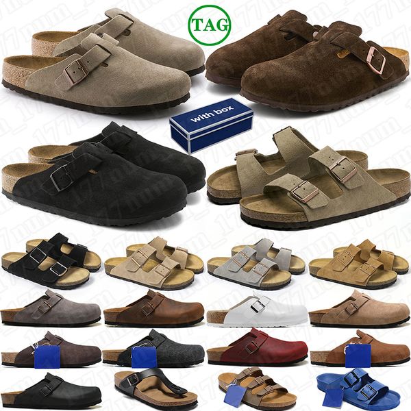 with box designer slippers clogs slides taupe black with suede leather upper design flat sliders for women mens premium shoes mules shoes sandles sliders slipper