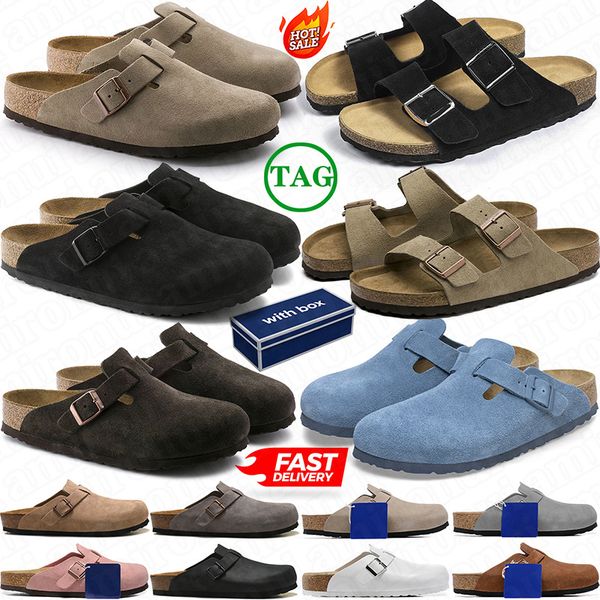 with box designer slippers clogs slides taupe black with suede leather design flat sliders for women mens premium shoes mules shoes sandles sliders slipper size 34-46