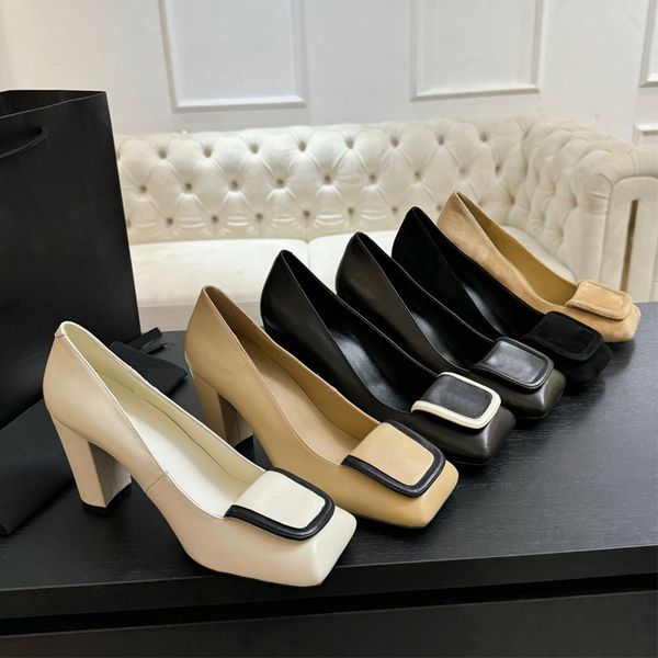 Top quality pumps heels Chunky Block heel Sandals Dress Shoes womens real leather high heels formal loafer PlatformLuxury designer wedding party shoes