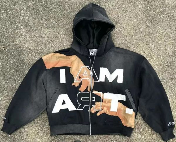 Men's Hoodies Harajuku Oversized Letter zip up hoodie mens Women Clothing hooby Hip Hop Goth Casual Sweatshirt Printed hoodies Asian size