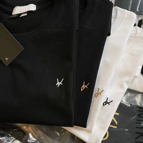 Embroidery Chest Logo Cotton T-shirt Unisex Crew Neck Loose Casual Basic Tee