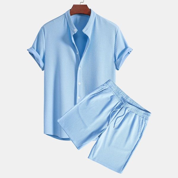 Men's Tracksuits Leisure loose multi-color beach outfit with pit stripe short sleeved set two-piece set
