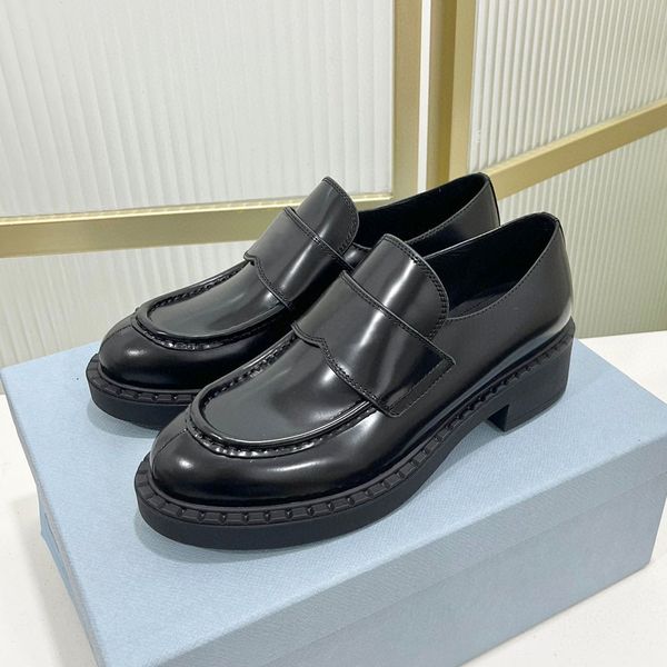 High quality Platform Flat Chunky Loafer Mule Round-toe slip on shoes Women Wedding Party Quality Leather Business Luxury designer Dress Shoes Factory