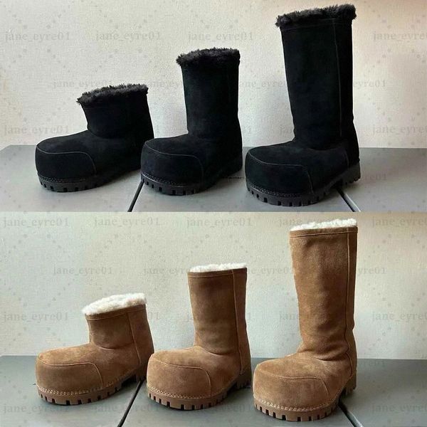 Alaska Fur High Boot Women Designer Snow Boots Nylon Ski Low Bootie Men Luxury Chunky Winter Boots Top Quality Platform Booties 35-45