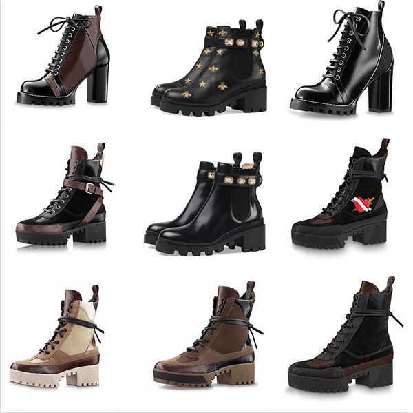 Classic Martin Desert Boot High Heels Ankle Boots Women Leather Boots Vintage Print Jacquard Textile Classic Fashion Platform Ankle Boot Outsoles Shoes 013