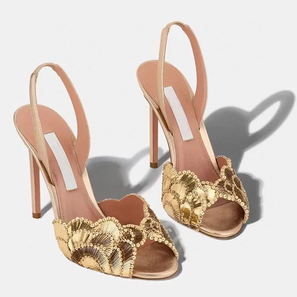 new lace105mm Stiletto Heel Sandals Women's Fashion high heeled Luxury Designers Evening shoes sequin embellished shoes Elegant evening Sandals 35-42
