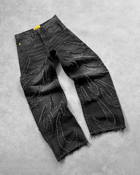 Men's Jeans Y2k Men Baggy Jean Hip Hop Retro Harajuku Light Distressed Pants Oversized Embroidered Gothic Wide Leg Streetwear