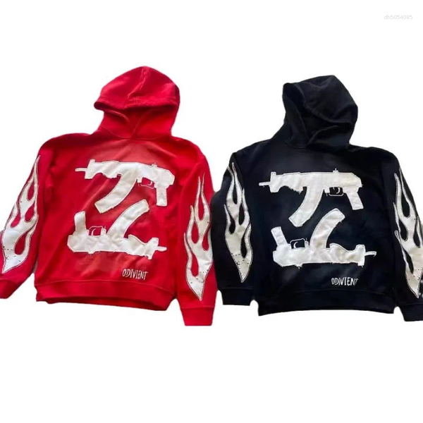 Men's Hoodies Goth Trendy Street European And American Patchwork Pattern Long Sleeved Pullover Hoodie Hip-hop High Sweatshirts
