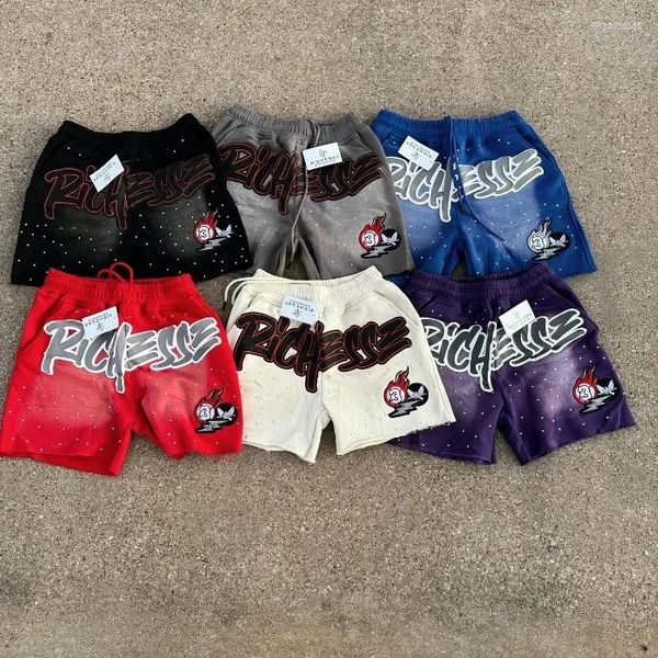 Men's Shorts Casual Loose Fashion Harajuku Rhinestone Letter Print Cotton Sweatpants Men Basketball Hip Hop Streetwear