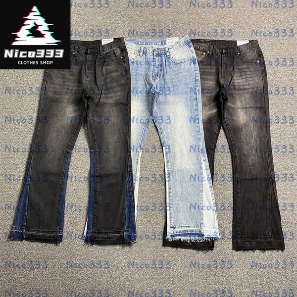 LA Flare Jeans Splicing color collision classic straight leg worn edge washed vintage hundred street men and women trend loose flare jeans