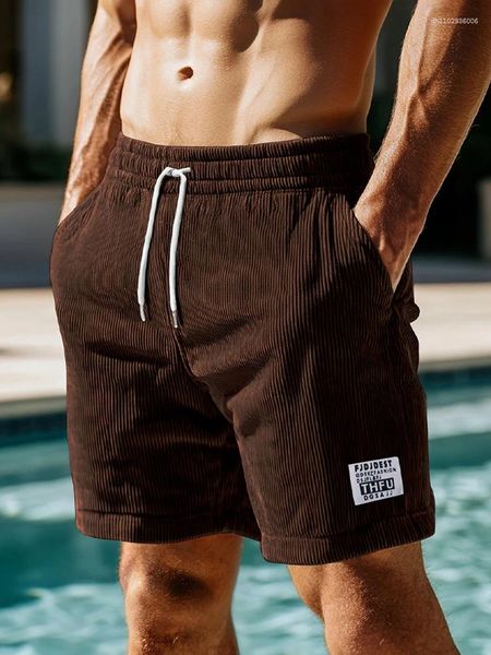 Men's Shorts Brown Pinwale Corduroy Stretch Summer Drawstring Breathable Fashion Outdoor Sportswear Casual Short Pants