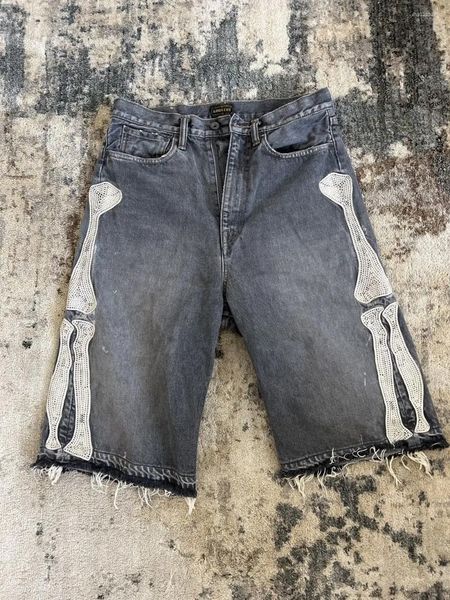 Men's Jeans Summer Retro Skeleton Denim Shorts Sports Casual Fashion Hip-hop Wearing Street 55 Pants 2025