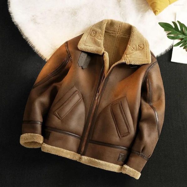 Men's Jackets Autumn Winter Thickening Fleece Leather Jacket Plus Velvet Warm Fashion Black Khaki Male Casual Work PU Cotton Coat
