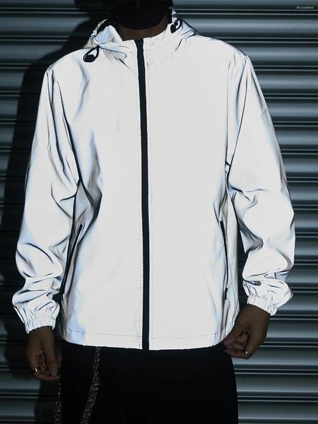 Men's Jackets Spring And Autumn Hooded Reflective Jacket Fashionable Outdoor Work Night Cycling Windproof