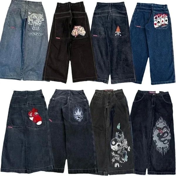Men's Panjeansts Polar Big Boy baggy jeans Y2K Harajuku Hip Hop Cartoon joggers Graphic Embroidery pants Retro Blue Denim sweatpants Basketball designer jeans