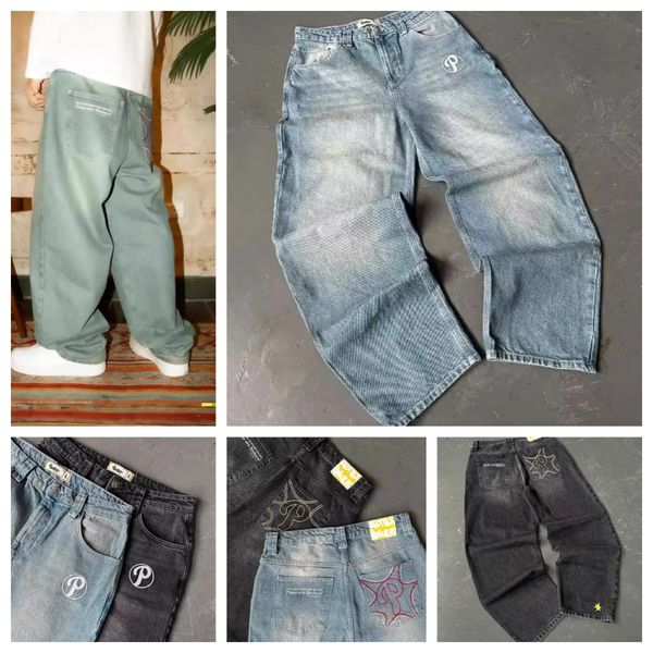 Designer Men's Jeans PROTECT Streetwear Y2K Men Denim Pants Harajuku Hip Hop Letter Pattern Vintage Blue Baggy Gothic Harajuku Women Mid Waist Wide Leg Trouser