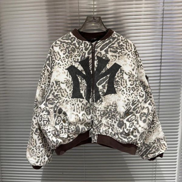 Men's Jackets Mowalola Leopard Print Zipper Round Neck Jacket Back Hole Hollow Coat Men Women Casual Loose High Quality Bomber