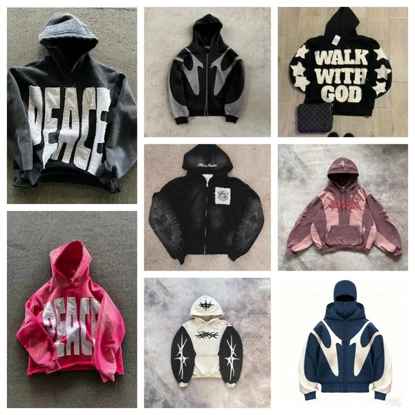 Designer Men's Hoodies Harajuku Embroidery Oversized Letter Patch Flash zip up hoodie Men Women Hip Hop Goth Casual Sweatshirt Asian size