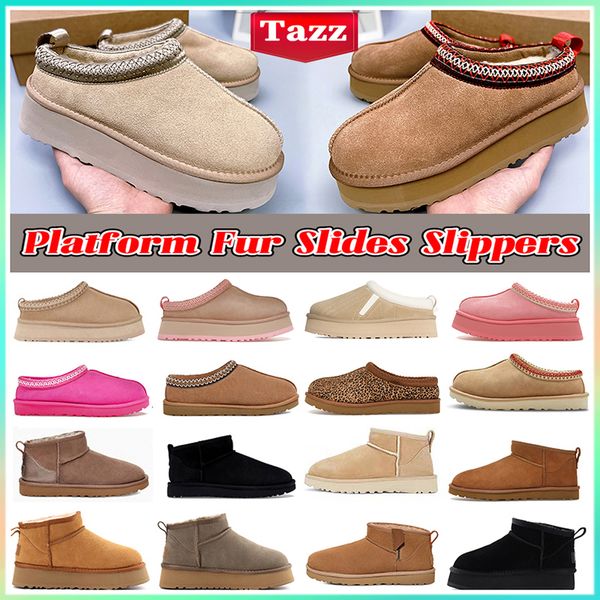 Tasman Slippers Tazz mustard seed fur slides Designer micro slipper classic ultra mini platform boot LTHR Regen Suede Shearling slide men women shoes Winter booties