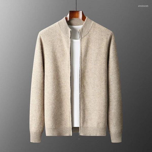 Men's Tracksuits Merino Wool Warm Sweater Mock Collar Thickened Zippered Cardigan Autumn Winter Cashmere Knitted Long Sleeve Tops