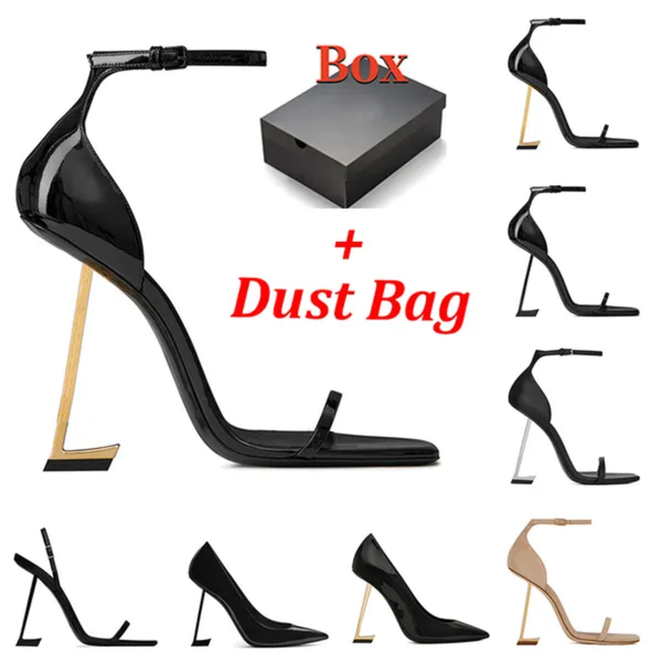 Sandals Women Mules Dress Shoes High Heels Womens Designer Genuine Leather Pumps Lady Sandals Classic Style Wedding Slingback Heels Black Golden Gold Heel