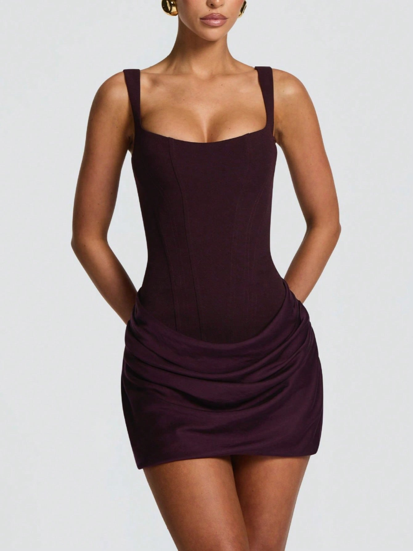 Sexy Women Square-neck Halter Mini Dress 2026 Pleated Sleeveless High Waist Backless Bodycon Dresses New Summer Lady Party Robes