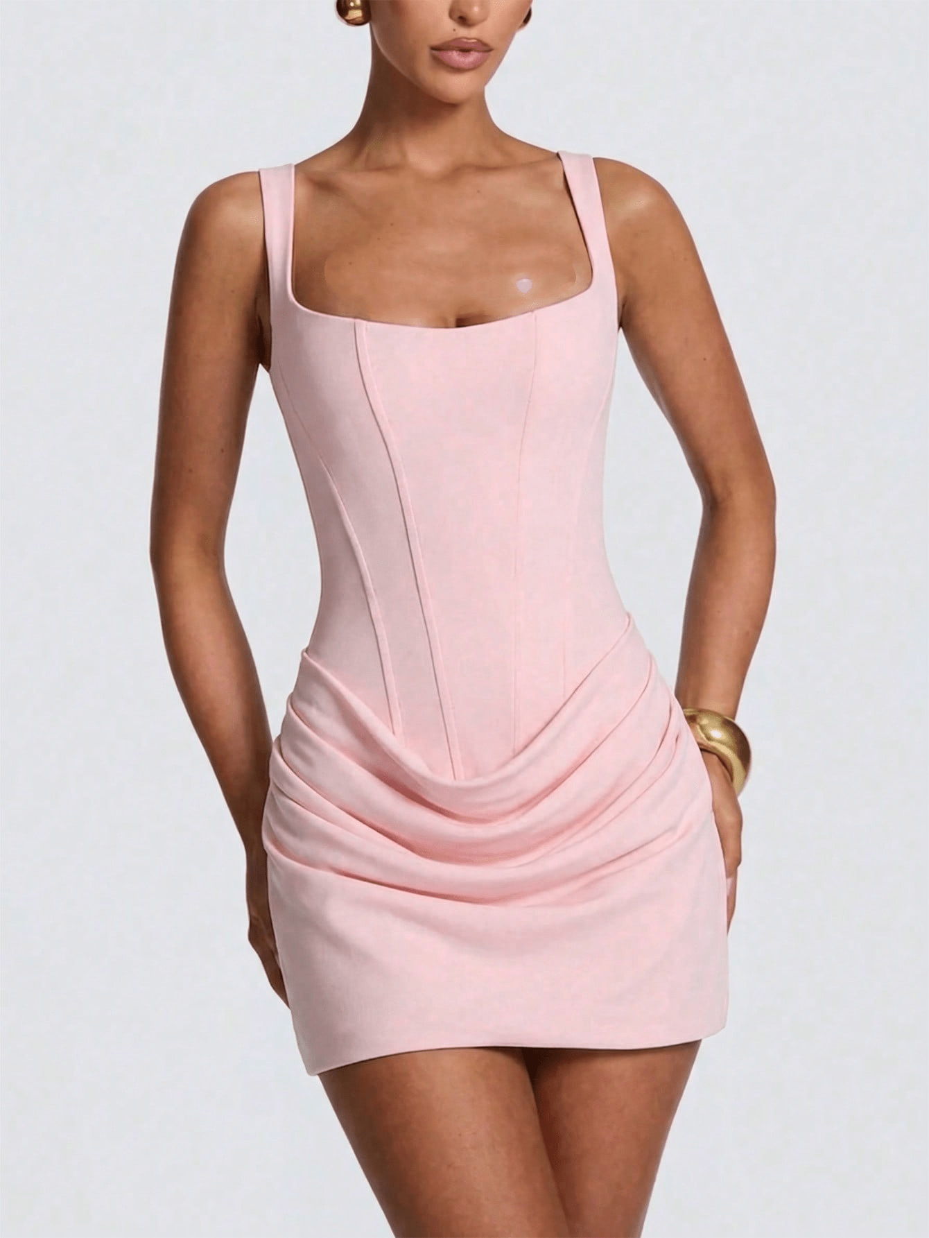 Sexy Women Square-neck Halter Mini Dress 2026 Pleated Sleeveless High Waist Backless Bodycon Dresses New Summer Lady Party Robes