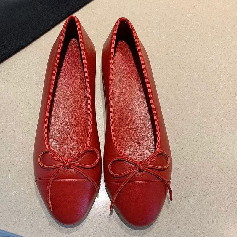 Dress shoes womens designer Ballet shoes women SHoes Spring Autumn new bow fashion Flat boat shoe Lady leather Lazy dance Loafers Large size 34-42 With box Leather sole