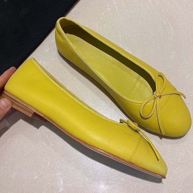 Dress shoes womens designer Ballet shoes women SHoes Spring Autumn new bow fashion Flat boat shoe Lady leather Lazy dance Loafers Large size 34-42 With box Leather sole